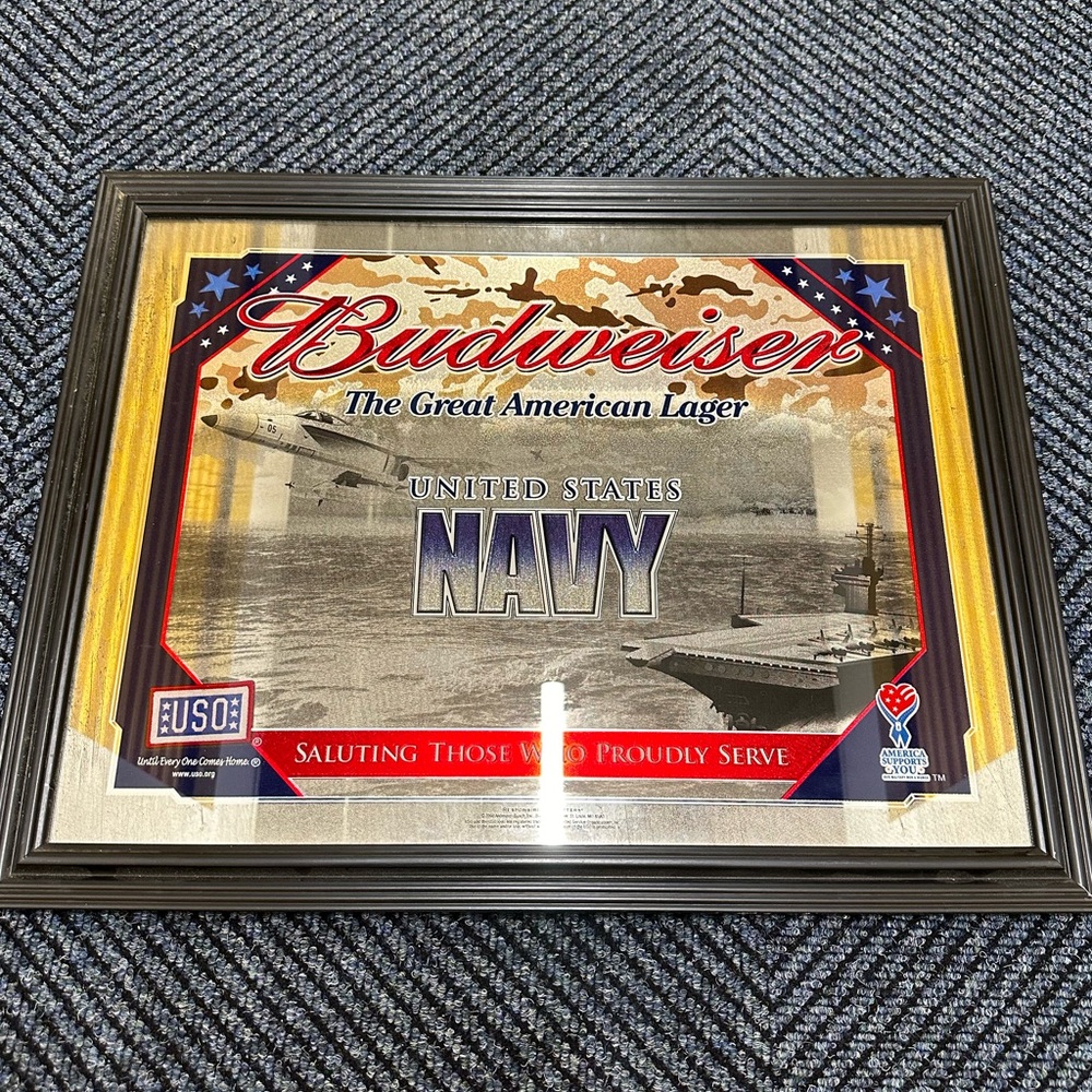 Budweiser US Navy Beer Mirror Sign Mancave Military 26” x 20”